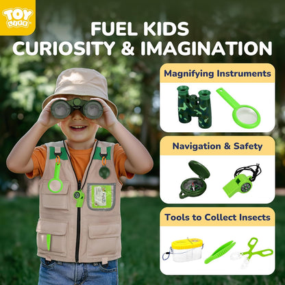 TOY Life Kids Explorer Bug Catcher Kit with Safari Costume, Binoculars Kids Outdoor Toys, Bug Toys, Butterfly Net, Camping Set Outdoor Activities Adventure Kit Nature Exploration Gifts Kid Ages 3-12