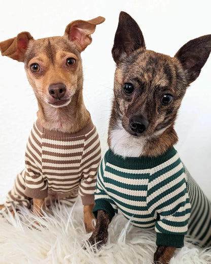 Fitwarm Green and White Striped Dog Pajamas, Waffle Dog Clothes for Small Dogs Girl Boy, Puppy Onesie with Feet, Pet Cat Outfit, XXL