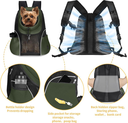 WOYYHO Pet Dog Carrier Backpack Small Dog Front Backpack Ventilated Mesh Dog Travel Back Pack with Safety Belt for Travel Hiking Cycling Outdoor Adventures (Size S: 2-4.5 lbs, Army Green)