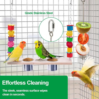 3 Pcs Bird Cage Food Holder Stainless Steel Parrot Fruit & Vegetable Skewer Hanging Foraging Toy for Parakeets, Budgies, Macaws
