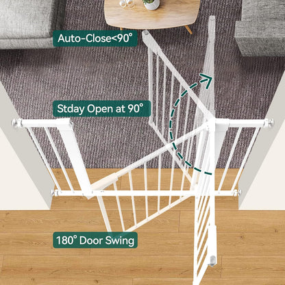 BABELIO 36" Extra Tall Dog Gate, 26-40" Wide Auto Close Baby Gate, Pressure Mounted Metal Pet, Easy Install No Drilling, No Tools Required, With Wall Protectors and Extension Kits, White