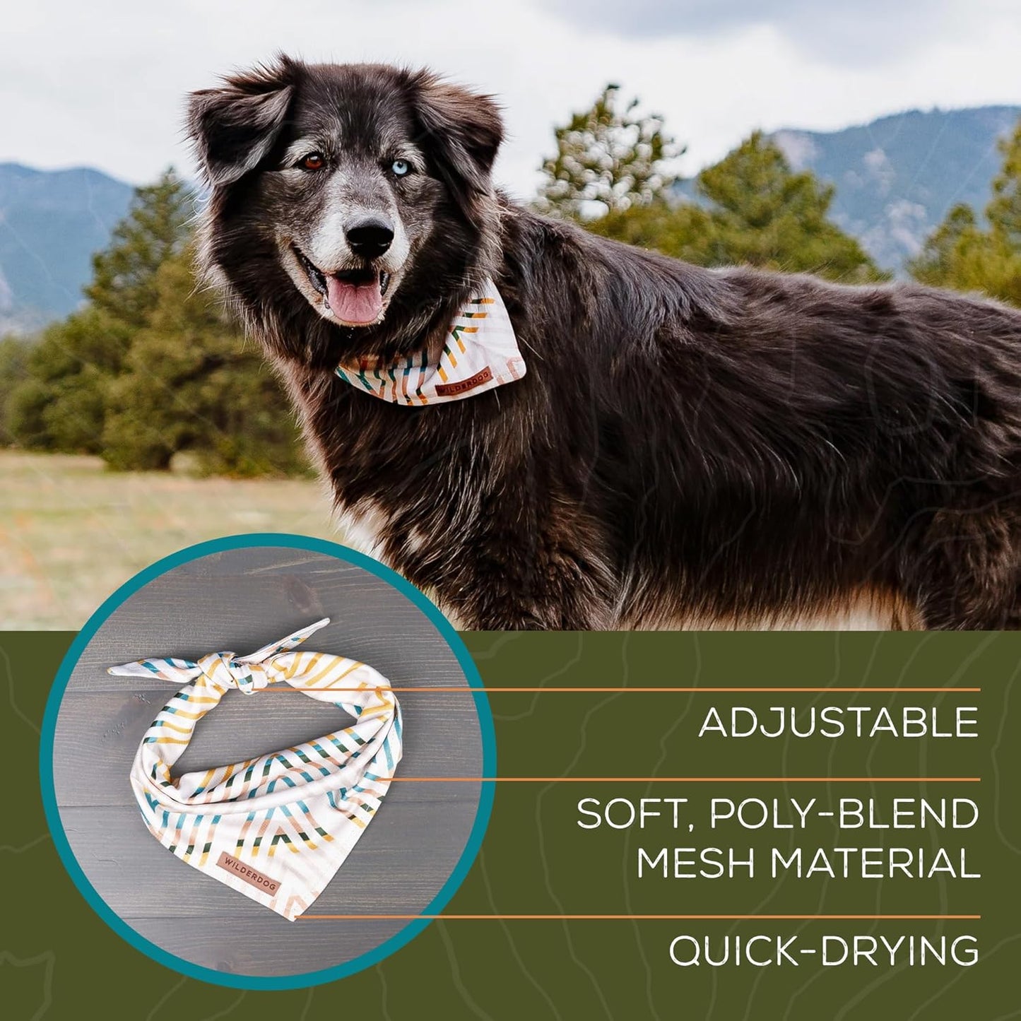 Wilderdog Dog Bandana with Lightweight Quick Drying Poly-Blend Mesh Material in Autumn Air