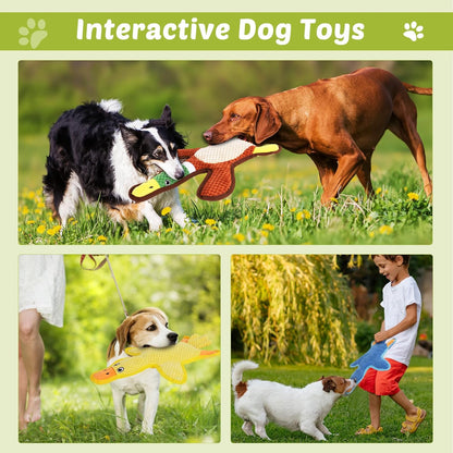Dog Toys 3-Pack Cute Duck Shapes Puppy Toys No-Stuffing Squeaky and Crinkle Interactive Dog Chew Toy for Small to Large Breeds