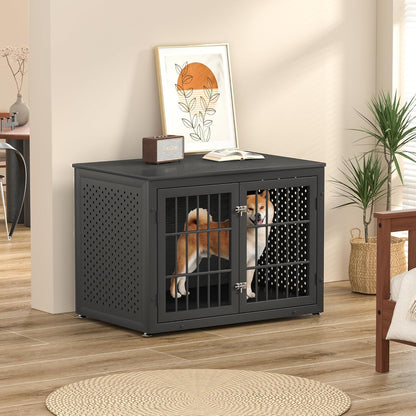 38" Heavy Duty Dog Crate Furniture for Large and Medium Dogs,Wooden Metal Kennel for High Anxiety Dogs, Chew Proof Pet Cage Indoor, Decorative Dog Kennel End Table