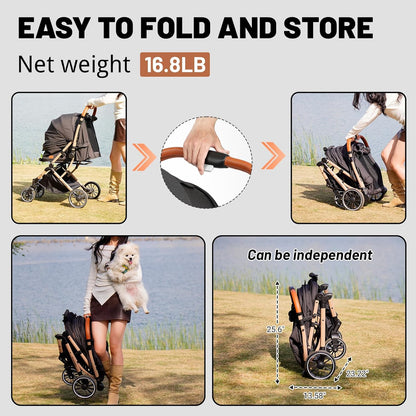 EchoSmile Small Medium Dogs Stroller 4-Wheel Pet Strollers for Medium Dogs Up to 50lbs, One Click Folding Large Cat Stroller, Reversible Handle, Shock Absorbing Wheels, Removable Washable Pad