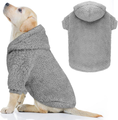 Fuzzy Dog Sweaters for Medium Dogs Dog Hoodie Soft Double-Sided Plush Fleece Pet Sweater Clothes Pet Coats Hoodie Sherpa Hooded Sweatshirt(Grey-M)