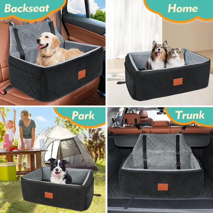 Dog Car Seat for Large Medium Dogs,Washable Pet Carseat Under 55 lbs or 2 Small Dogs,Dog Booster Seat Travel Bed with Thick Cushion,2 Safety Leashes