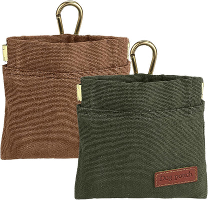 2PC Dog Treat Pouch,Dog Training Treat Reward Bag,Portable Puppy Hand Free Dog Walking Bag,Auto Closing Dog Food Dispenser,Behavior Aids for Puppy Travel or Outdoor(Green Khaki)