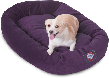 Majestic Pet 32 Inch Micro Velvet Calming Dog Bed Washable 32x23x7 (inch) – Cozy Soft Round Donut Dog Bed with Spine for Head Support - Pet Bed Medium – Aubergine