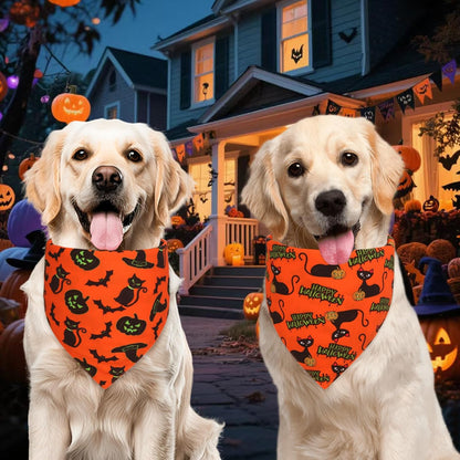 Halloween Dog Bandanas XLarge 3PCS, 6 Pattern Fall Scarf for Boy and Girl, Triangle Reversible Bibs Breed for Puppy Pets