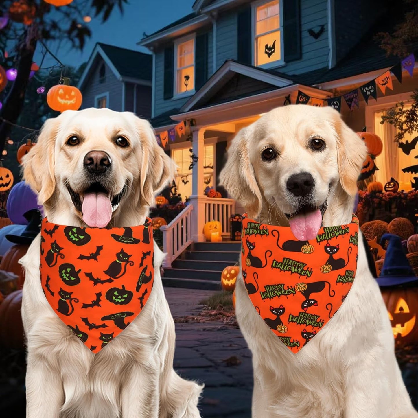 Halloween Dog Bandanas Large 3PCS, 6 Pattern Fall Scarf for Boy and Girl, Triangle Reversible Bibs Breed for Puppy Pets