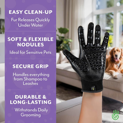 Handson Pet Grooming Gloves - Patented #1 Ranked, Award Winning Shedding, Bathing, Hair Remover Gloves - Gentle Brush for Cats, Dogs, and Horses (Purple, Large)
