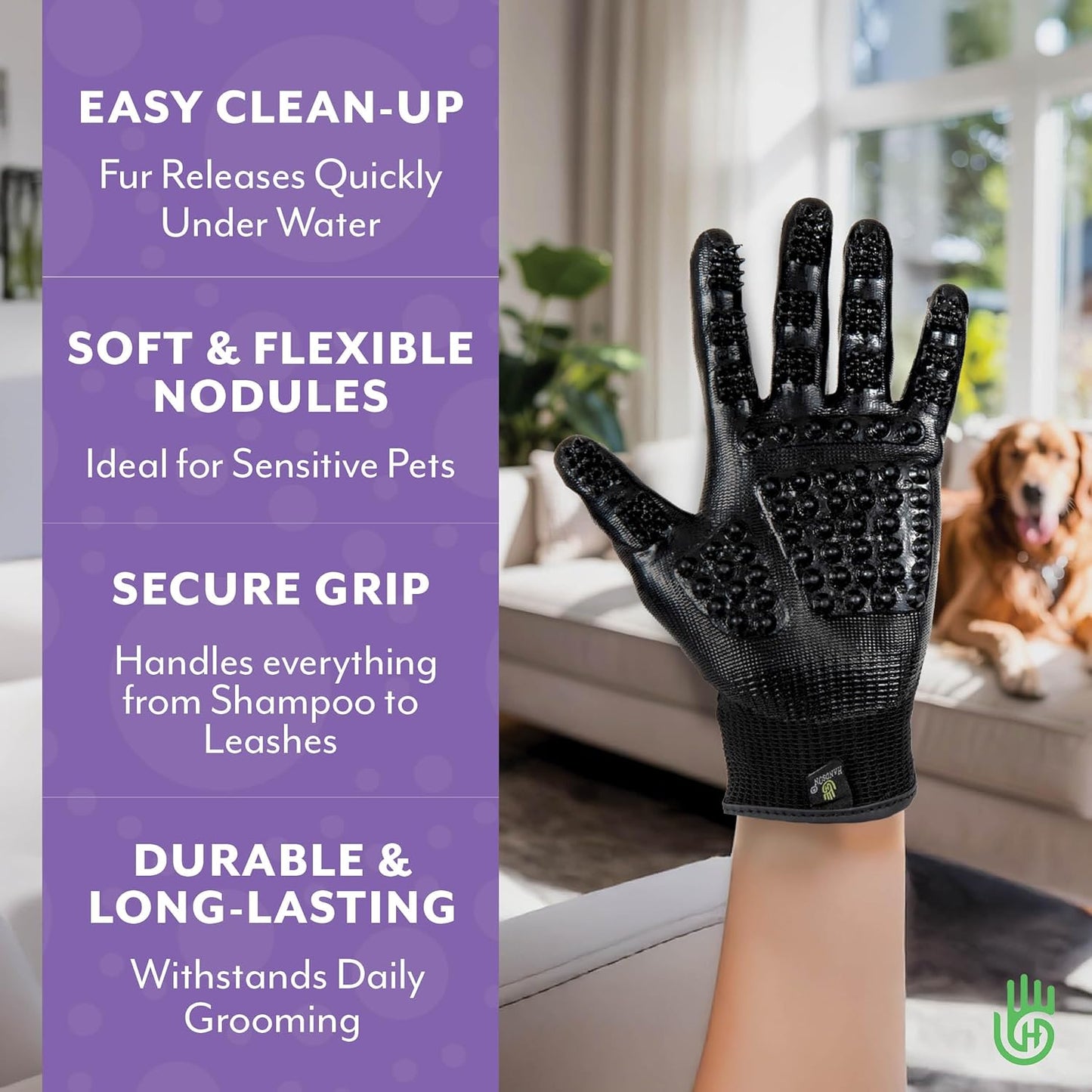 H HANDSON Pet Grooming Gloves - Patented #1 Ranked, Award Winning Shedding, Bathing, & Hair Remover Gloves - Gentle Brush for Cats, Dogs, and Horses (Red, Large)