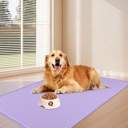 Dog Food Mat, Extra Large 40" x 28" Silicone Pet Feeding Mat with Raised Edge Pet Placemat for Small, Medium, and Large Pets Non-Slip, Easy to Clean (Purple)