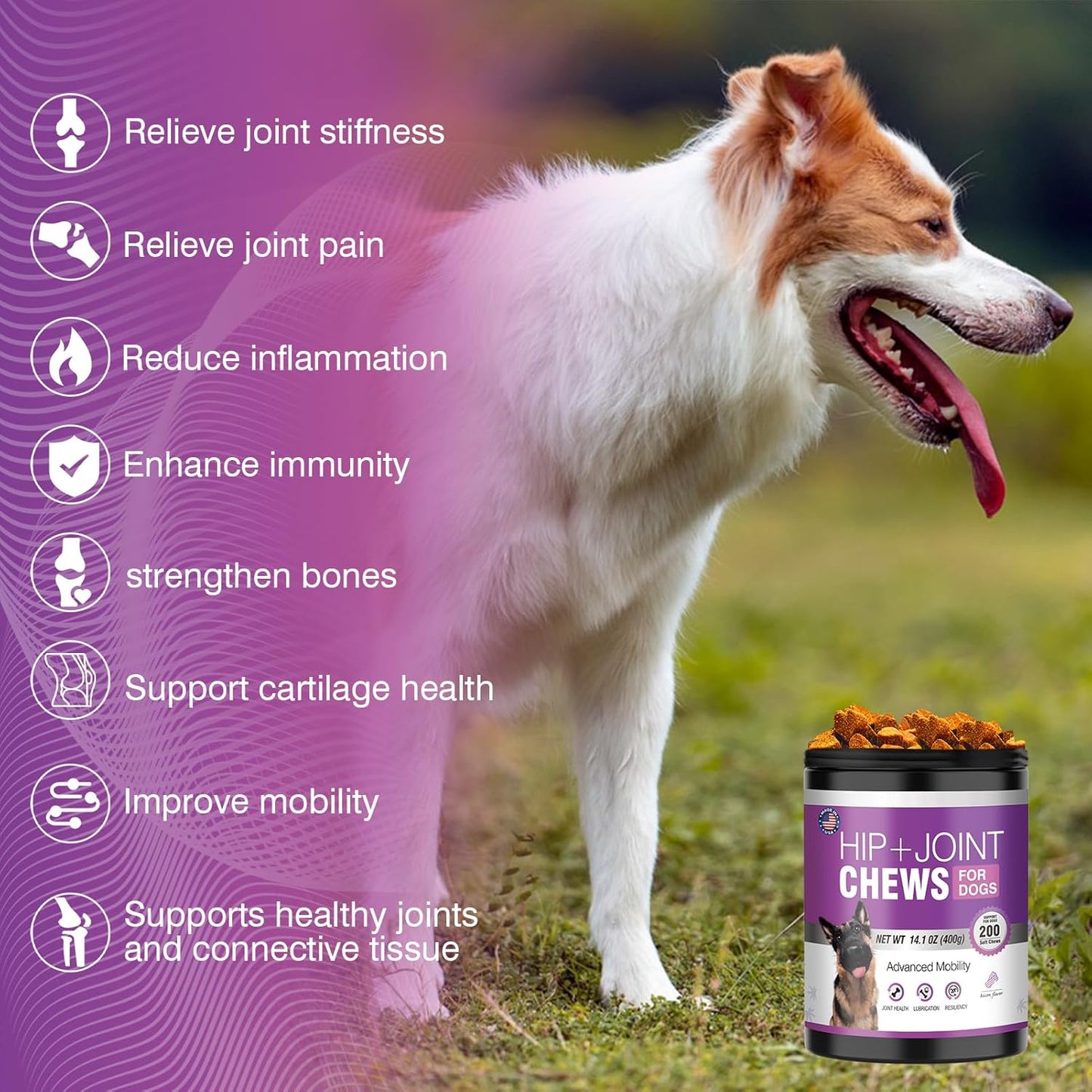 Glucosamine for Dogs 200pcs Joint Support Supplement Dog Hip and Joint Chondroitin Chews Treats with MSM Hemp Dog Joint Pain Relief Mobility Supplements Bacon Flavor Fit All Large Small Medium Breed