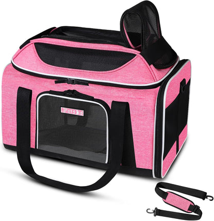 Petskd Top-Expandable Pet Carrier 18x11x11 Inches Delta American United Airline Approved, Soft-Sided Carrier for Small Cats and Dogs with Locking Safety Zippers and Anti-Scratch Mesh(Pink)