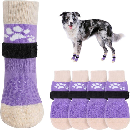 SCENEREAL Anti Slip Dog Sock to Prevent Licking Paws for Hardwood Floors, Boots & Paw Protector Shoes for Hot/Cold Pavement with Grippers, Double Sides Grips for Small Medium Large Senior Dogs, M