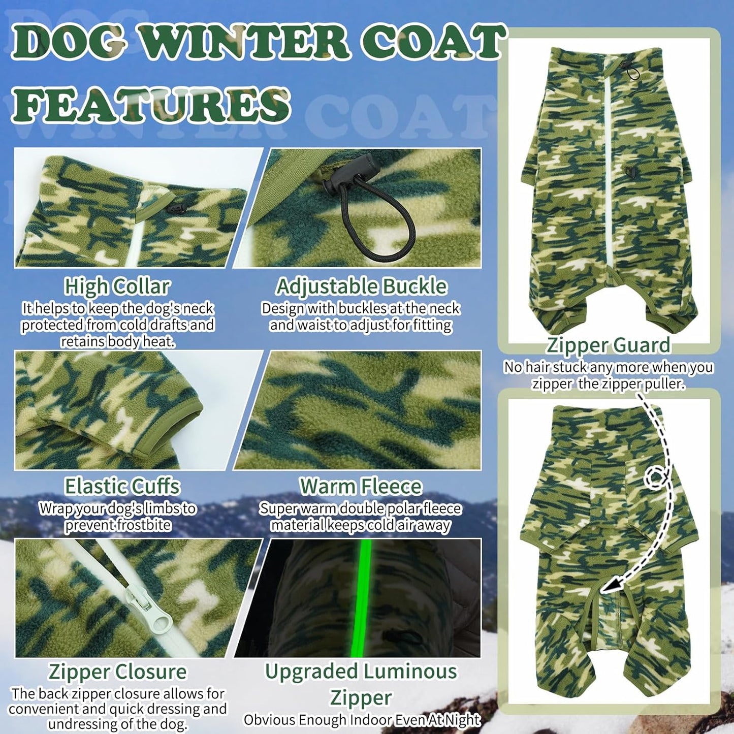 ROZKITCH Winter Coats for Small Dogs, Pet Windproof Warm Cold Weather Jacket Vest with Luminous Zipper, Jumpsuit Apparel Outfit Clothes for Small Dog Camo 2XS