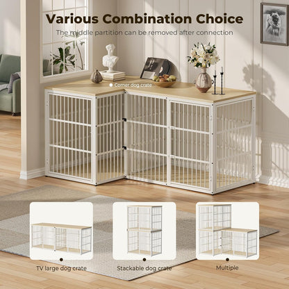 Lyromix 48'' XXL Dog Crate Furniture with 3 Doors,Wooden Crate End Table Heavy Duty Indoor Combination Cage for Medium to Large Dogs, Multiple Units Can be Combined, Natural Beech