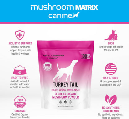 Om Mushroom Matrix Turkey Tail Mushroom Pet Supplement Powder, Provides Immunity Support & Holistic Defense for Dogs & Cats, 200 Grams, 7.1 oz