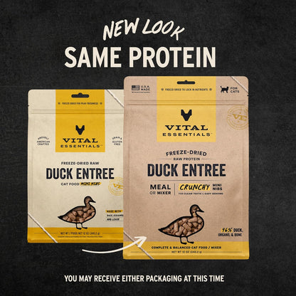 Vital Essentials Freeze-Dried Raw Duck Meal or Mixer Cat Food Crunchy Nibs, 12 oz