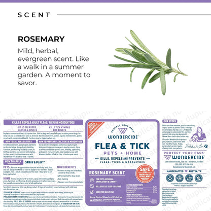 Wondercide - Flea, Tick & Mosquito Spray for Dogs, Cats, and Home - Killer, Control, Prevention, Treatment - with Natural Essential Oils - Pet and Family Safe - Rosemary 16 oz