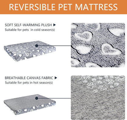 VANKEAN Stylish Dog Bed for Crate - Reversible Cool & Warm, Waterproof Inner, Firm Support, Machine Washable, XXL to Small, Grey