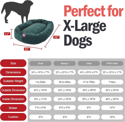 Majestic Pet 52 Inch Micro Velvet Calming Dog Bed Washable – Cozy Soft Round Dog Bed with Spine for Head Support - Fluffy Donut Dog Bed 52x35x11 (inch) – Round Pet Bed X- Large – Marine