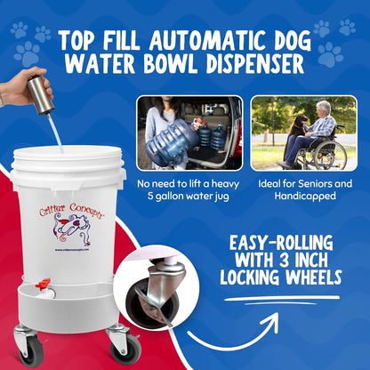 Pet Gravity Water Dispenser: 5 Gallon. for Dogs, Cats, Goats, Small Animals. Quiet, No BPA and Made in USA. Ideal Dog Bowl Large Breed. Best Automatic Waterer.