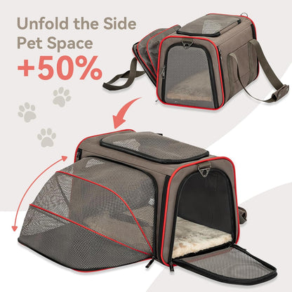 Petsfit Expandable Cat Carrier Dog Carriers,Airline Approved Soft-Sided Portable Pet Travel Washable Carrier for Kittens,Puppies,Removable Soft Plush mat and Pockets,Locking Safety Zippers
