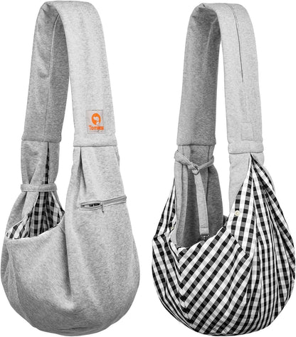 Tomkas Small Dog Sling Carrier - Zipper Pocket & Classic Strap - for 3-10 lbs Pets(Grey)