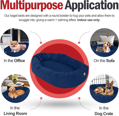 Majestic Pet 32 Inch Suede Calming Dog Bed Washable 32x23x7 (Inch) – Cozy Soft Round Donut Dog Bed with Spine Support for Dogs to Rest Their Head - Pet Bed Medium – Navy (2025)