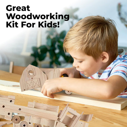 Kraftic Woodworking Building Kit for Kids and Adults, Set of 3 Educational DIY Carpentry Construction Wood Model Kit Toy Projects for Boys and Girls - Off-Road Vehicle, Flatbed Truck, Barn Birdhouse