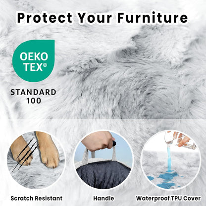 Calming Dog Couch Bed for Large Dogs, 41 x 37 inch Waterproof Removable Pet Mat Couch Cover for Furniture Protector, Non-Slip Fluffy Pelsbarn Dog Bed for Couch, Sofa, Outdoor - Tie-Dye Grey