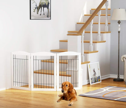 Spirich Freestanding Wire Pet Gate for Dogs, 60 inches Extra Wide, 30 inches Tall Dog Gate for The Houes, Doorway, Stairs, Pet Puppy Safety Fence, White 3 Panels
