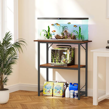 Snughome 10-30 Gallon Fish Tank Stand, Aquarium Stand 2-Tier Storage Shelves, Heavy Duty Terrarium Stand for Home Office Fish Tank Shelf, 30" L x 11.8" W x 30.7" H, Rustic Brown