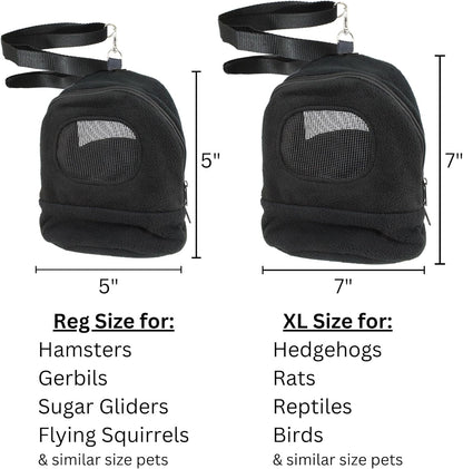 Kucci Carry Pouch - Fleece Travel Bonding Carrier Bag - for Sugar Gliders, Squirrels, Marmosets, Hamsters, Rodents, Rats, Reptiles & Other Small Pets (Regular)