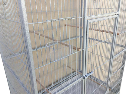 54" Extra Large Double Breeding Flight Bird Wrought Iron Double Parrot Bird Cage Slide Out Center Divider Side Nesting Doors Cockatiel Conure Removalbe Rolling Stand