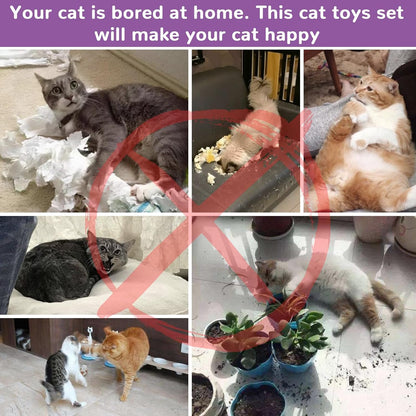 Retro Shaw Cat Tunnels with Cat Toys Pack, Interactive Kitten Toys for Indoor Cats Kitty, Kitten Tube Tent Feather Wand Teaser Bell Fuzzy Ball Springs Mouse (25 Pcs Extra Large Cat Tunnel Toys Set)