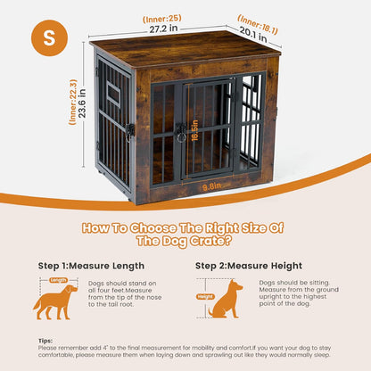 Gardner Pet Dog Crate Furniture for Small Dogs, 27.2 Inch Dog Kennel Indoor, Wooden Dog Cage End Table, Heavy Duty Dog Crate, Rustic Brown