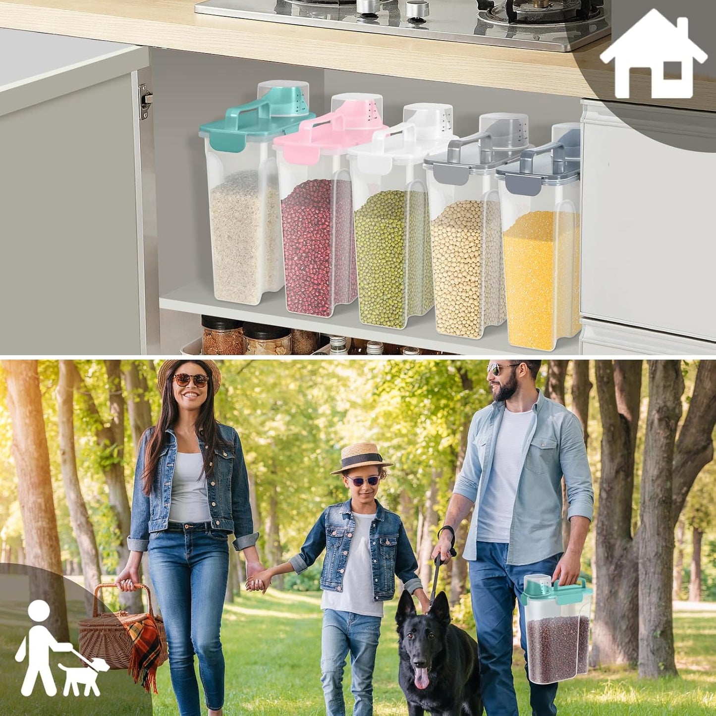 Rice Storage Container 10 Lbs, Pet Cat Dog Food Storage Container with Larger Spout and Cup, Airtight Cereal Containers Storage Food Cereal Dispenser, Kitchen and Pantry Organization Bin-Green