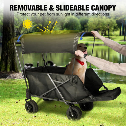 REDCAMP Folding Dog Wagon Cart with Removable Canopy Heavy Duty, 220L Large Collapsible Utility Cart Dog Stroller with Tailgate for Sports Shopping Pet, Black