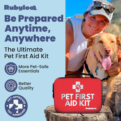 Dog First Aid Kit - Vet Approved Pet First Aid Supplies to Treat Dogs & Cats in an Emergency - Pet First Aid Kit Guide, Tick Remover, Slip Leash & Medical Essentials for Home, Camping, Car, RV, Travel