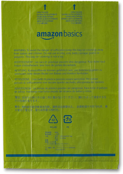 Amazon Basics Dog Poop Bags with Dispenser, 270 Count, Enhanced for Guaranteed Leakproof, Talcum Powder Scented, Includes Leash Clip