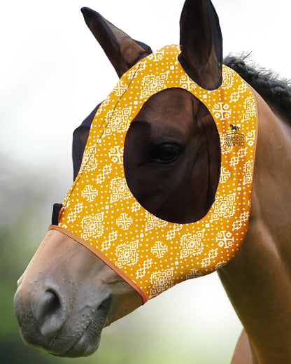 Harrison Howard Super Comfort Stretchy Fitting Horse Fly Mask with UV Protection Soft on Skin with Breathability Floral Retro M Cob