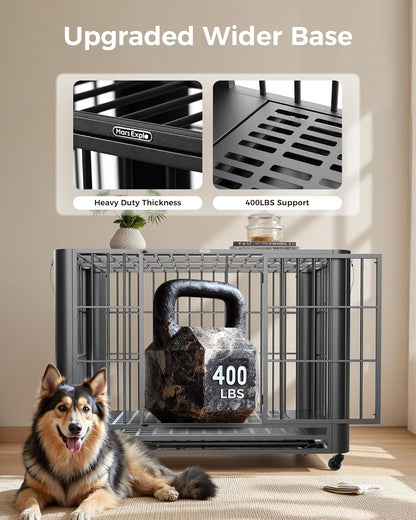 48 Inch Indestructible Heavy DutyDog Crate for Large Dogs with Removable Tray,High Anxiety Double Door,Arc Corner Design for Safe Use