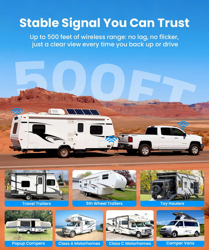 AUTO-VOX RV Backup Camera Wireless System: Left/Right Side Cameras, Adjustable Angle with IR Night Vision, IP69K Waterproof, Works Only with WF1, for Class A/B/C Motorhome, 5th Wheel, Travel Trailer