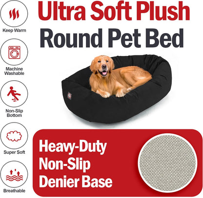 Majestic Pet 40 Inch Suede Shredded Memory Foam Mix Calming Large Dog Bed Washable 40 x 29 x 9 (Inch) - Cozy Soft Round Donut Dog Bed with Spine for Head Support - Pet Bed Black