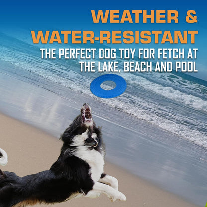 Nerf Dog Tire Flyer Outdoor Dog Toy, 10 Inch Flying Disc Dog Fetch Toy, Rubber Dog Toy for Medium Dogs and Large Dogs, Blue