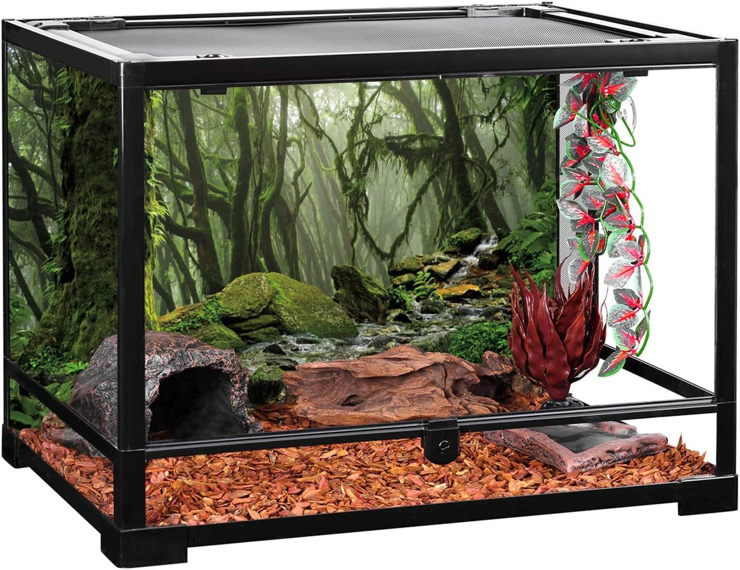 AWERT Foggy Forest Terrarium Background - Stream Green Huge Tree Reptile Habitat - Tropical Rainforest Aquarium - 72x16 inches - Durable Polyester